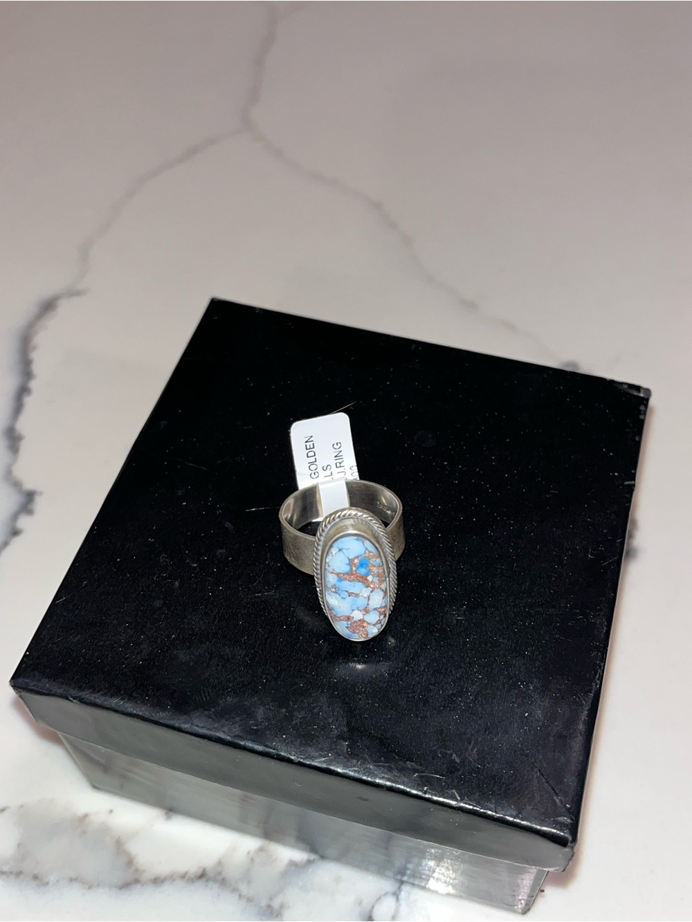 Amos Jake Navajo Sterling Silver Golden Hills Genuine Turquoise Ring - Picture 3 of 7